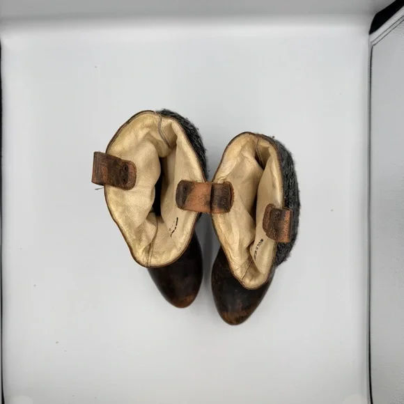 Bed Stu Leather Bruges Slouch Grey Knit Wedge Distressed Bohemian Moto Boot 8 - Picture 11 of 11